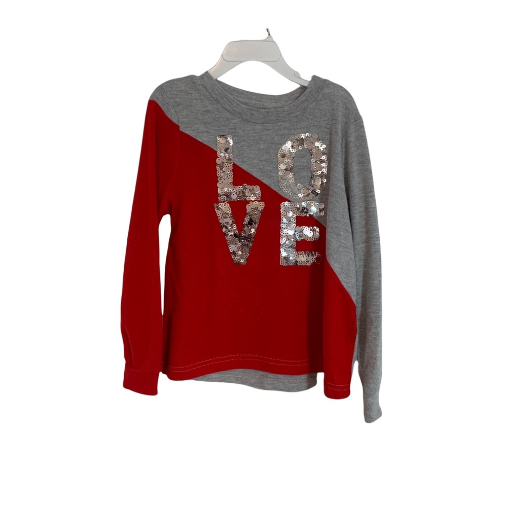 C&C California Kids Girls Small Red & Gray Sweater w/ Sequin‎ LOVE Letters